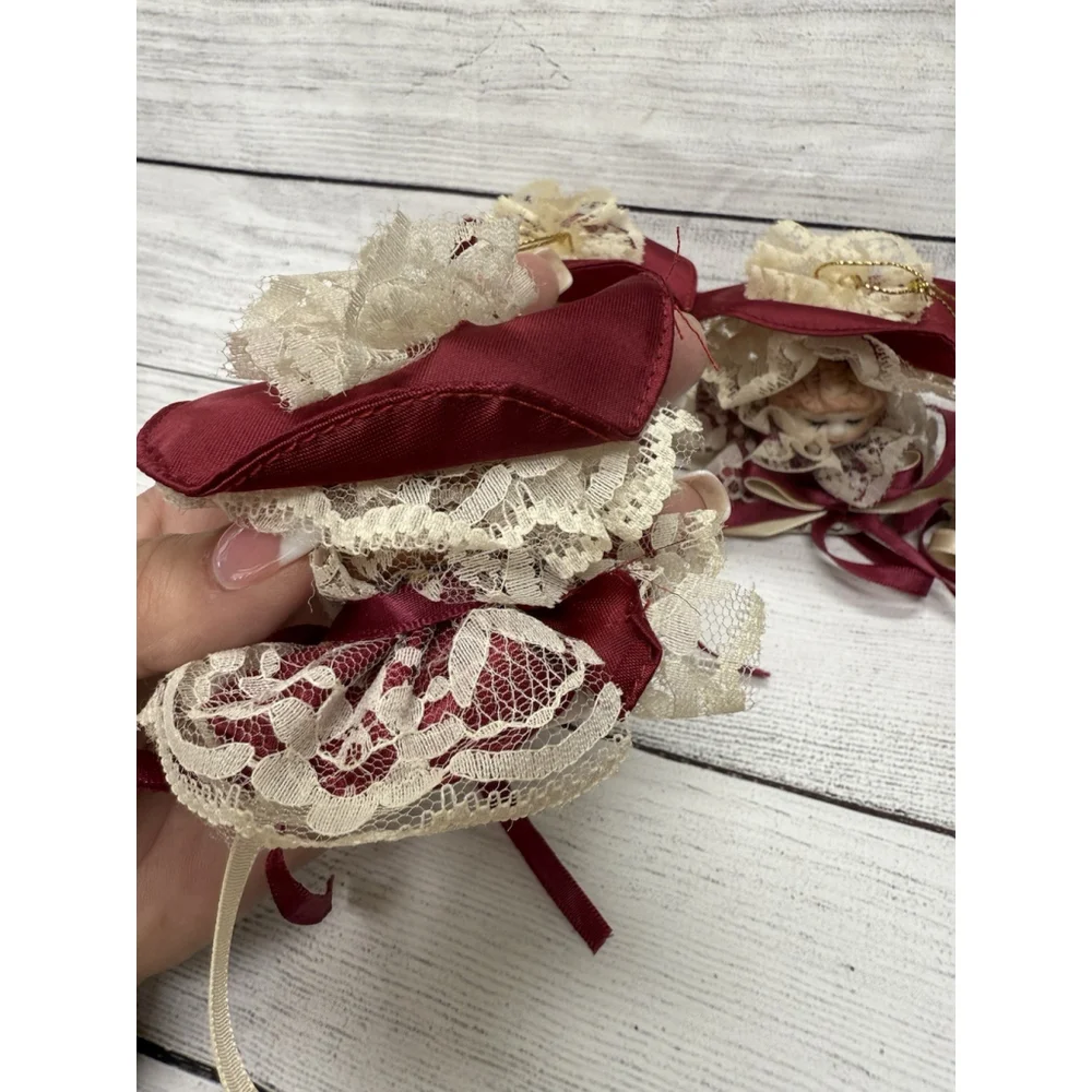 Vintage Porcelain Lot Of FIVE Victorian Doll Head Hanging Ornament 3” Christmas